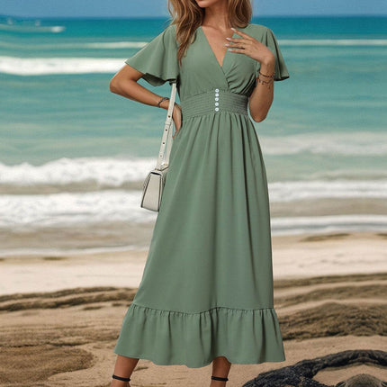 Surplice Flutter Sleeve Midi Dress - MimiStylez