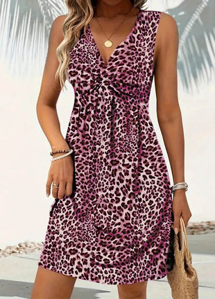Leopard V-Neck Sleeveless Mini Dress - MimiStylez