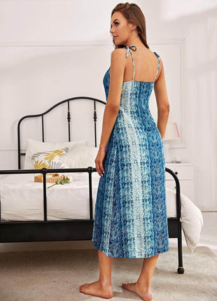 Printed Tie Shoulder Midi Night Dress - MimiStylez