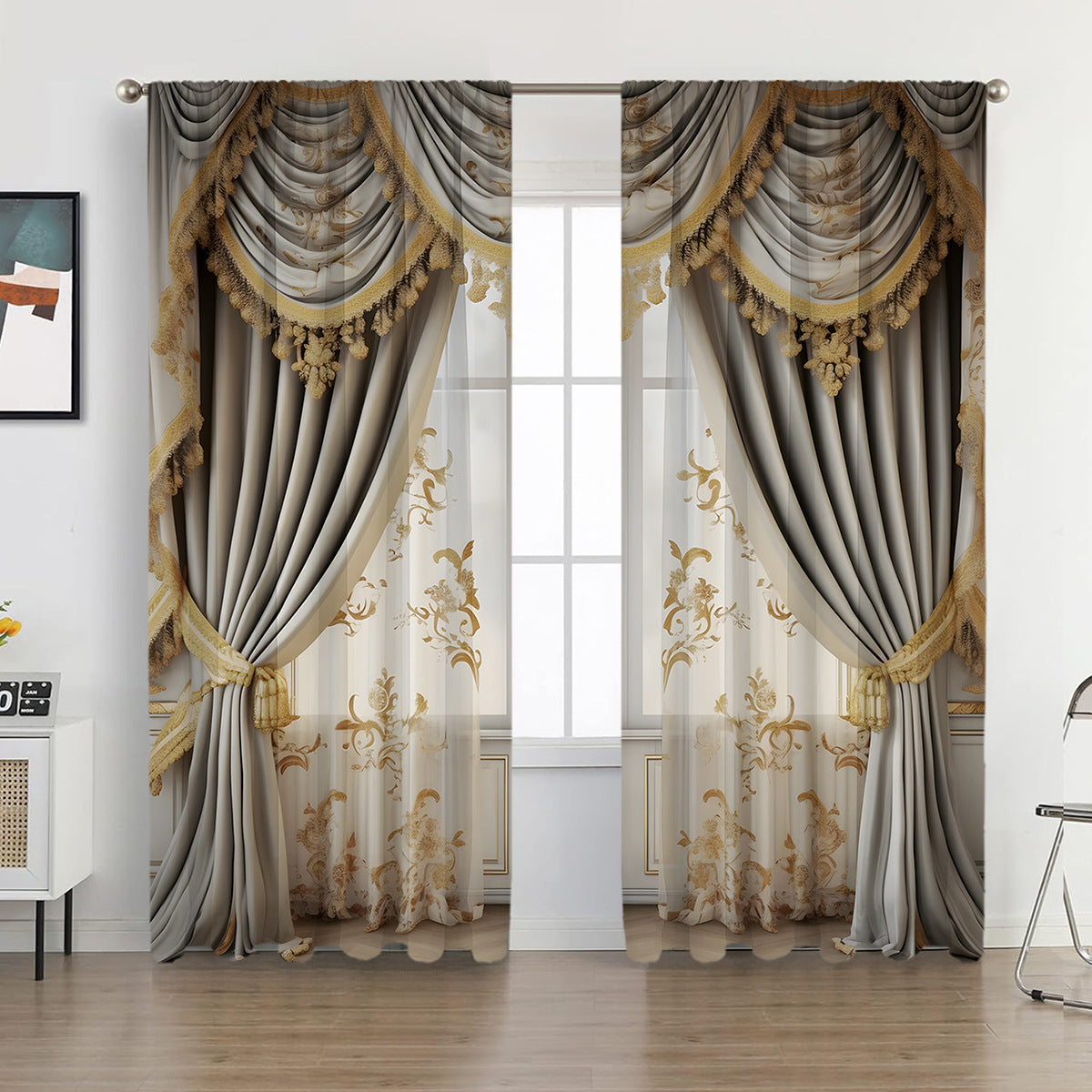 2PCs European Curtain Christmas Series Curtain Factory Generation 3D Digital Printing