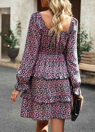 Smocked Flounce Sleeve Ruffled Dress