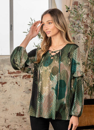 Sew In Love Full Size Snakeskin Print Long Sleeve Top with Ruffle - MimiStylez