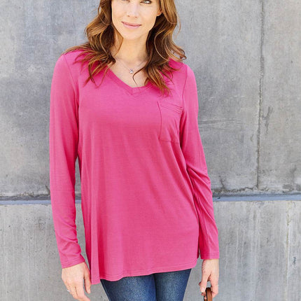 Basic Bae Full Size V-Neck Long Sleeve Top - MimiStylez