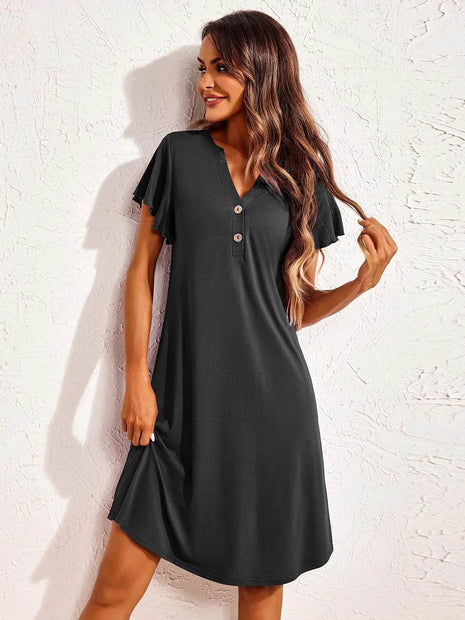 Notched Short Sleeve Lounge Dress - MimiStylez