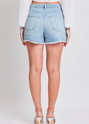 YMI Jeanswea Distressed Frayed Hem Denim Shorts - MimiStylez