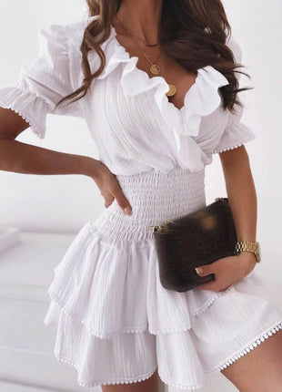 Ruffled Smocked Layered Mini Dress - MimiStylez