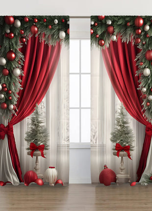 2PCs Curtain Christmas Series Curtain 3D Digital Printing