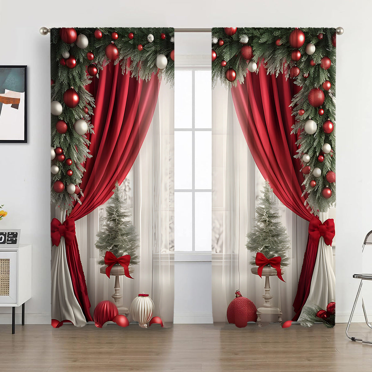 2PCs European Curtain Christmas Series Curtain Factory Generation 3D Digital Printing