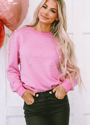 Pearl Round Neck Dropped Shoulder Sweatshirt - MimiStylez