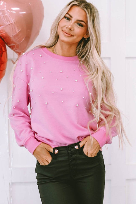 Pearl Round Neck Dropped Shoulder Sweatshirt - MimiStylez