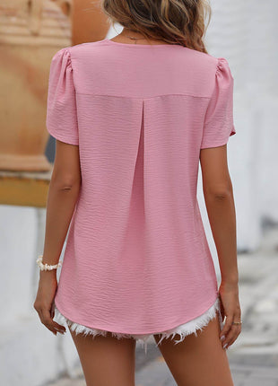 Ruche V-Neck Petal Sleeve Top - MimiStylez