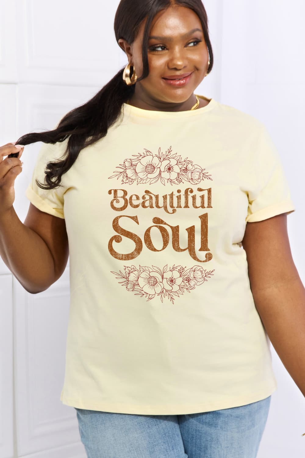 Camiseta de algodón con estampado BEAUTIFUL SOUL de tamaño completo de Simply Love