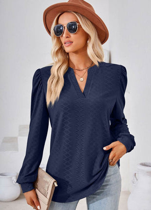 V-Neck Puff Sleeve Blouse - MimiStylez