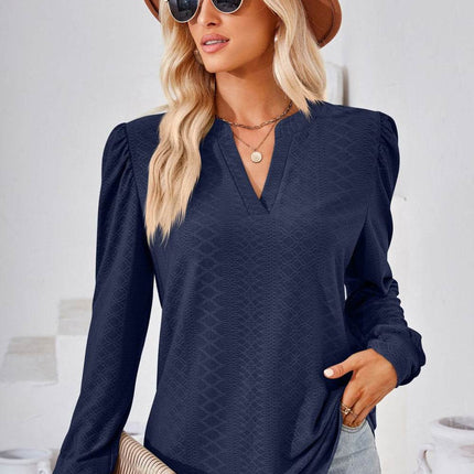 V-Neck Puff Sleeve Blouse - MimiStylez