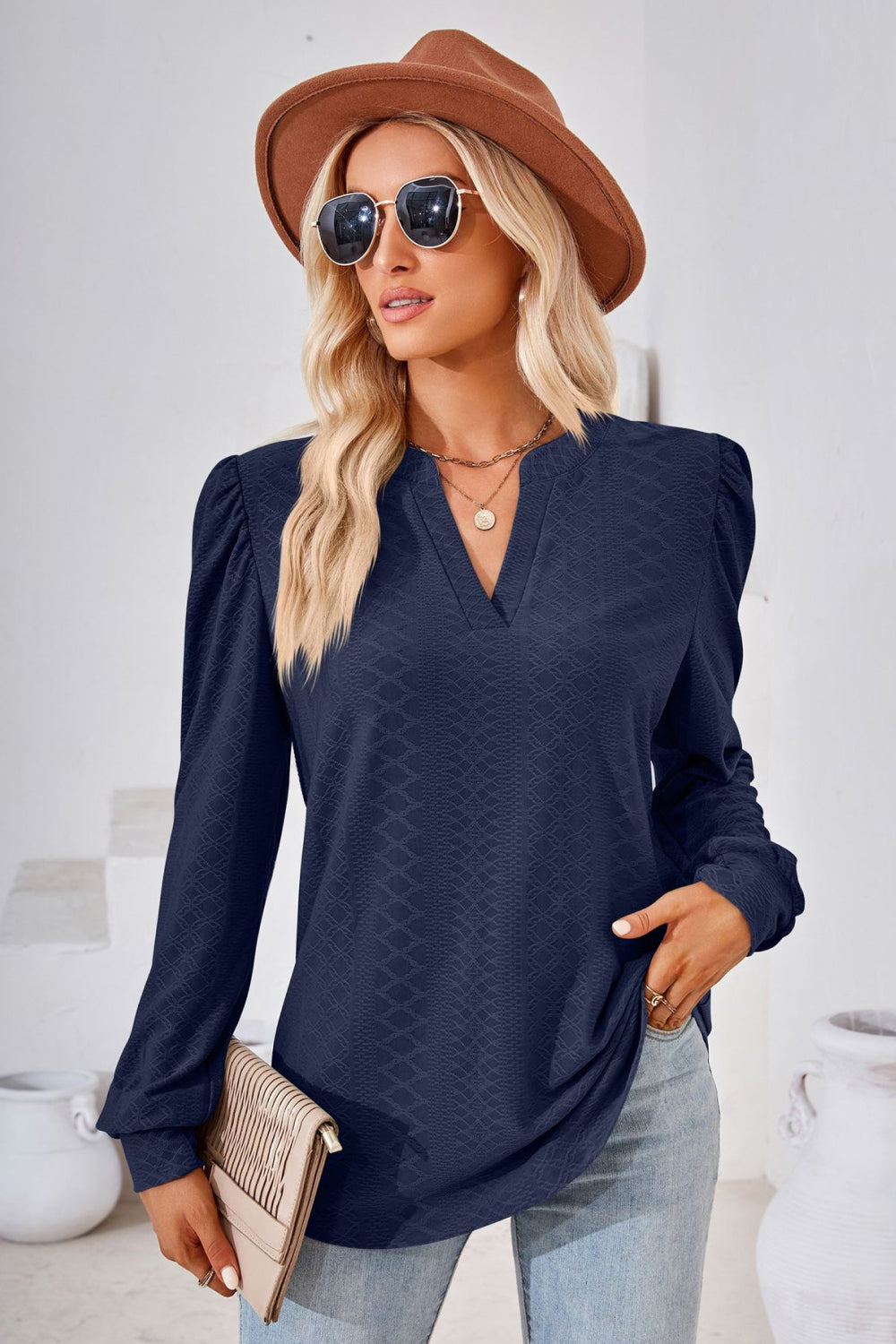 V-Neck Puff Sleeve Blouse