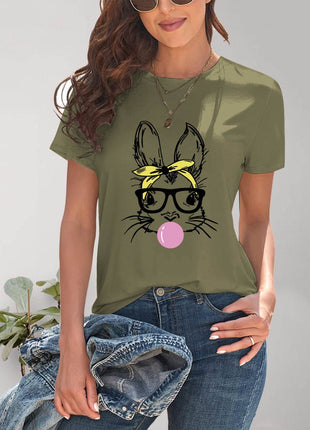 Rabbit Graphic Round Neck Short Sleeve T-Shirt - MimiStylez