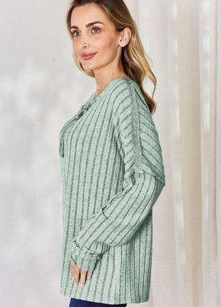 Basic Bae Full Size Ribbed Half Button Long Sleeve T-Shirt - MimiStylez