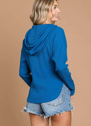 Culture Code Full Size Ribbed Zip Up Drawstring Hooded Jacket - MimiStylez