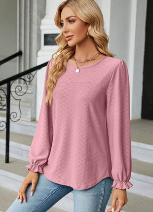 Round Neck Flounce Sleeve Blouse - MimiStylez