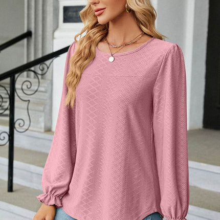 Round Neck Flounce Sleeve Blouse - MimiStylez