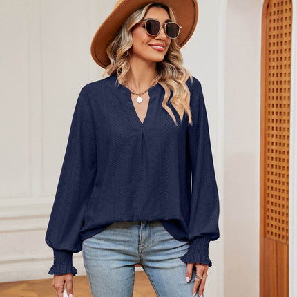 Notched Neck Flounce Sleeve Blouse - MimiStylez
