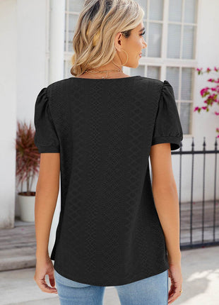 Eyelet Puff Sleeve T-Shirt - MimiStylez
