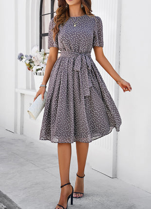 Printed Round Neck Short Sleeve Dress