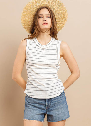 Ces Femme Striped Round Neck Tank - MimiStylez