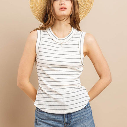 Ces Femme Striped Round Neck Tank - MimiStylez