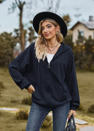 Zip Up Drawstring Long Sleeve Hooded Jacket - MimiStylez