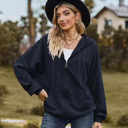 Zip Up Drawstring Long Sleeve Hooded Jacket - MimiStylez
