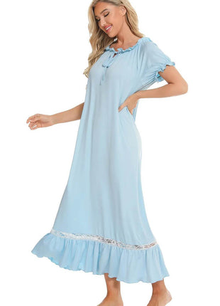 Lace Detail Short Sleeve Lounge Dress - MimiStylez