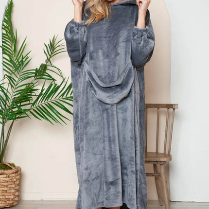 Double Take Full Size Pocketed Hooded Midi Lounge Dress - MimiStylez