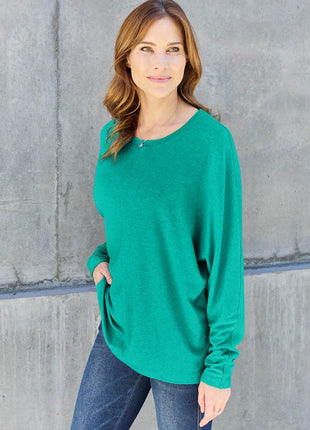 Double Take Full Size Round Neck Long Sleeve T-Shirt - MimiStylez