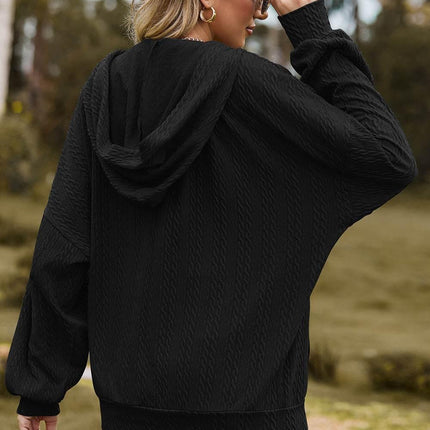 Drawstring Zip Up Dropped Shoulder Hoodie - MimiStylez