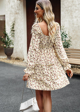 Smocked Flounce Sleeve Ruffled Dress