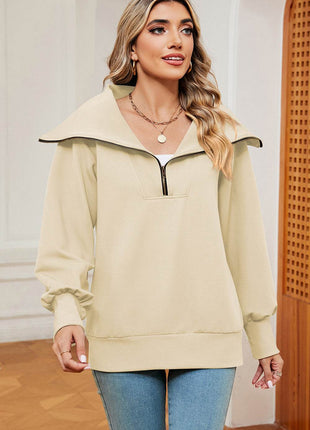 Half Zip Lantern Sleeve Sweatshirt - MimiStylez