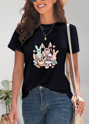 Graphic Round Neck Short Sleeve T-Shirt - MimiStylez