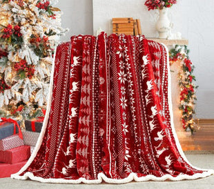 Christmas Printing Double Layer Thickened Fleece Cover Blanket