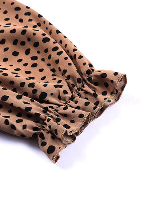 Animal Print Ruffle Collar Flounce Sleeve Blouse - MimiStylez