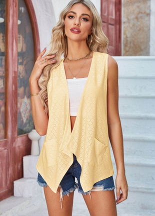 Eyelet Open Front Sleeveless Cardigan - MimiStylez
