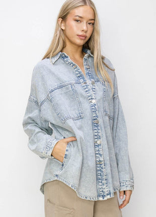 RISEN Button Up Long Sleeve Shacket - MimiStylez