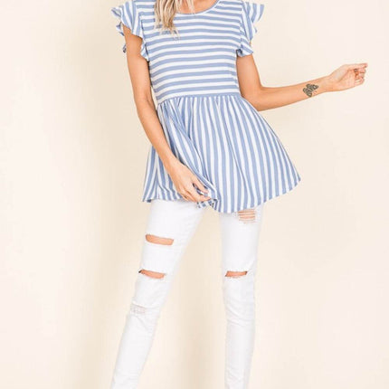 BOMBOM Striped Round Neck Blouse - MimiStylez