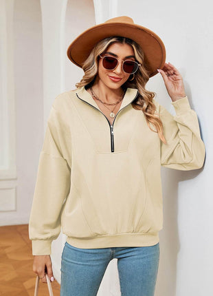 Half-Zip Dropped Shoulder Sweatshirt - MimiStylez