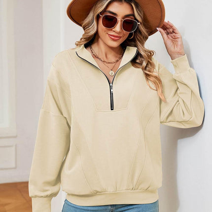 Half-Zip Dropped Shoulder Sweatshirt - MimiStylez
