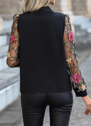Printed Tie Neck Long Sleeve Blouse - MimiStylez