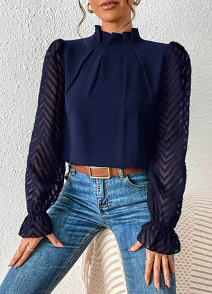 Mock Neck Flounce Sleeve Blouse - MimiStylez