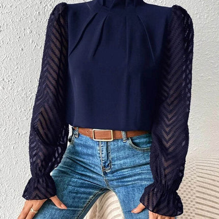 Mock Neck Flounce Sleeve Blouse - MimiStylez