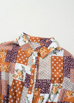 Printed Collared Neck Three-Quarter Sleeve Mini Shirt Dress - MimiStylez