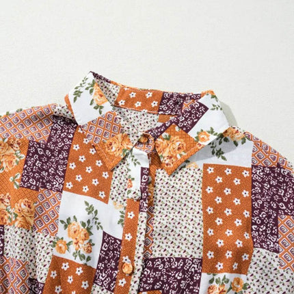 Printed Collared Neck Three-Quarter Sleeve Mini Shirt Dress - MimiStylez